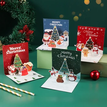 1 комплект 3D ярких рождественских открыток Веселый Санта Клаус Снеговик Лось Рождественские Поздравительные открытки для праздничных принадлежностей