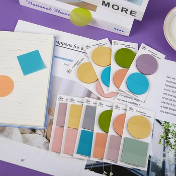 1 комплект цветных прозрачных стикеров Morandi для заметок, блокнот, Список ежедневных дел, бумага для заметок для студентов, канцелярские принадлежности для офиса