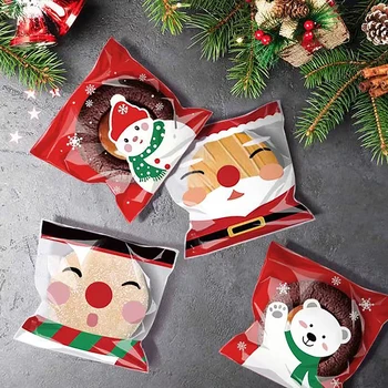 100 шт. / упак. Пакет для рождественского печенья, самоклеящийся пакет для рождественского печенья, подарочный пакет для конфет, пакет для праздничных принадлежностей.
