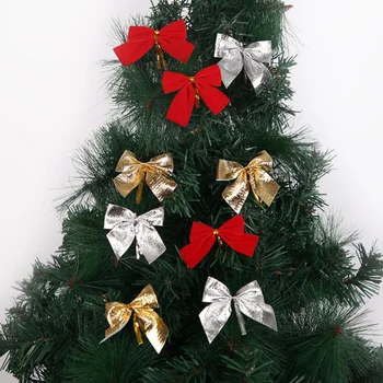 12 шт., бант-бабочка, подвесной декор для рождественского украшения дома, золотой, серебряный, красный бант, украшения для рождественской елки, новый год 2022
