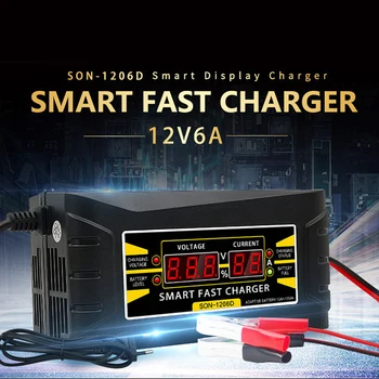 150V-250V 12V 6A ЖК-дисплей US EU Plug Smart Fast Power Charging Полноавтоматическое Автомобильное Зарядное Устройство Для Свинцово-кислотных Аккумуляторов-зарядные устройства
