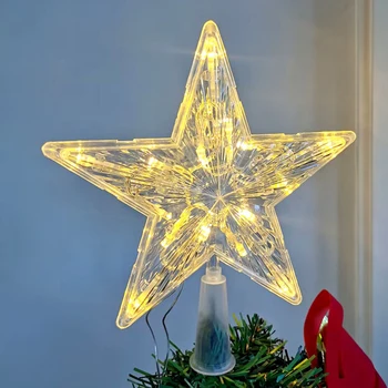 2023 15 см 19 см, С Рождеством, Украшение Рождественской елки, Светодиодная прозрачная пятиконечная звезда со светлыми рождественскими украшениями