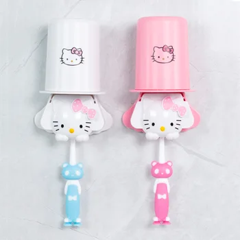 2023, Kawaii Sanrio, Держатель для зубной щетки Hello Kitty, Мультяшный Набор Чашек для мытья в ванной Без Перфоратора, Милая Чашка для хранения зубных щеток