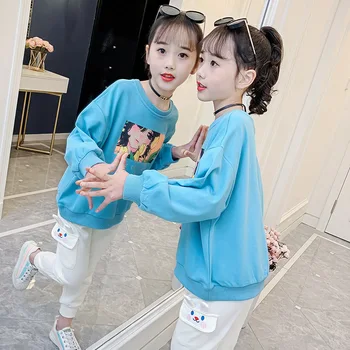 2023 Корейский Весенне-осенний детский топ для девочек с длинными рукавами и круглым вырезом, футболка с героями мультфильмов для детей, спортивные рубашки