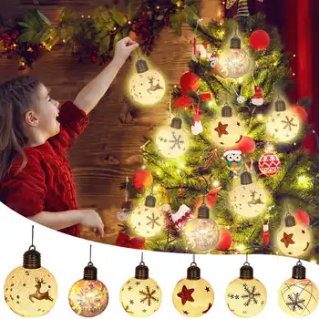 2023 Светодиодные фонари для рождественских шаров с рисунком снежинки Лося, Рождественская елка, Подвесные украшения, Рождественские украшения для дома, Новый Год