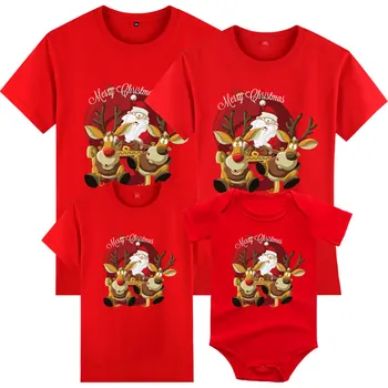 2023 Семейная одежда, подходящая к рождеству одежда для мамы и дочки, футболки с короткими рукавами, красные рождественские топы для мамы и дочки с Санта-Лосем