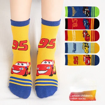 5 Пар детских носков для мальчиков средней длины с аниме-мультяшным автомобилем, теплые детские носки для девочек, носки Four Seasons