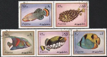 5 шт./компл. почтовых марок Fujaira 1972 года с маркировкой морских декоративных рыб для коллекционирования