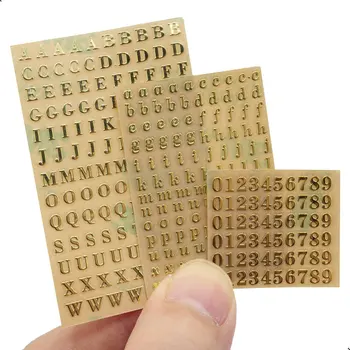 6 листов маленьких 0,12-дюймовых наклеек с алфавитными номерами, наклейки с самоклеющимися буквами из блестящего сплава, золото / серебро (3 мм)