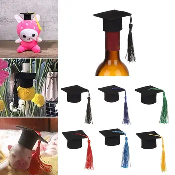 6шт. Мини-выпускная шляпа, докторская кепка, костюмный цилиндр с кисточками, декор для кукол, Цветы, украшение для винной бутылки