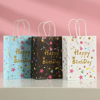 6шт подарочных пакетов из крафт-бумаги, подарочные коробки с Днем Рождения, с ручкой, украшения для детского Дня рождения, сумка для подарков для вечеринки в честь Дня рождения ребенка.