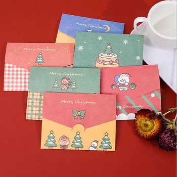 6шт поздравительных открыток рождественской серии, конверт с благословением, складывающееся своими руками послание Санта-Кролик Лось, Пряничный Человечек, Девочка-Снеговик