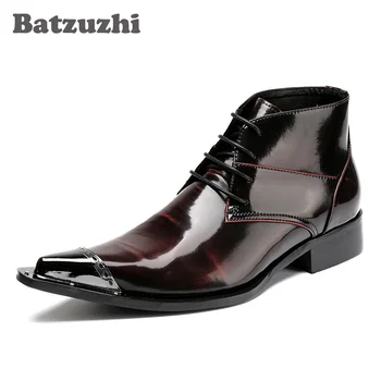 Batzuzhi/ Роскошные мужские ботинки; Мужские ботильоны на шнуровке с металлическим острым носком; Деловые Кожаные ботинки для мужчин; Zapatos Hombre, EU38-46