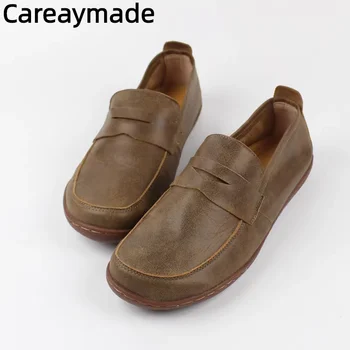 Careaymade-мужская повседневная обувь в стиле ретро из 100% натуральной кожи, удобная для ходьбы, мужские лоферы ручной работы на мягкой подошве из воловьей кожи