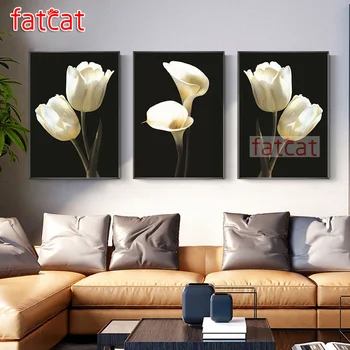 FATCAT белый тюльпан калла лилия триптих алмазная живопись цветы полная квадратная круглая мозаика вышивка рукоделие домашний декор AE3301