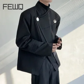 FEWQ Весна Новый Дизайн Сращивание Наплечника Короткая Куртка Топ 2023 С Длинным Рукавом Плиссированная Темная Одежда Корейские Модные Топы 24X6093