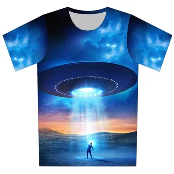 Joyonly/ 2018 Летние футболки для мальчиков и девочек, новые модные футболки с принтом Blue Galaxy UFO, детские крутые футболки, забавные топы от 4 до 20 лет