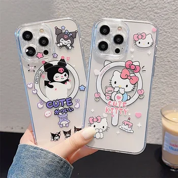 Kawaii Sanrio Чехол для Iphone Прозрачный Magsafe Hello Kittys Cute Cartoon Toys Drop Proof для 15 14 13 12 11 Pro Max Plus Y2K Подарок