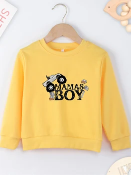 Mamas Boy Print Yellowe Kids Популярное Творчество С Круглым Вырезом На Открытом Воздухе Y2K Повседневная Удобная Детская Высококачественная Модная Верхняя Одежда Без Капюшона