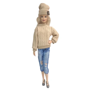 NK 3 предмета/ комплект Повседневной одежды, шляпа, свитер, Джинсы для куклы 1/6, современная одежда для куклы Барби, Аксессуары для детских игрушек