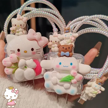 Sanrio Аниме Hello Kitty Kuromi Cinnamoroll Защитный чехол для кабеля передачи данных Iphone, предотвращающий разрыв, Милые игрушки для подарков на день рождения для милой девушки