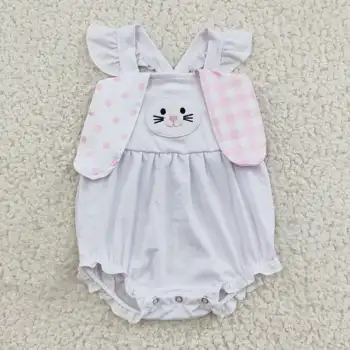 SR0111 хлопковый белый комбинезон с милой вышивкой кролика для маленьких девочек на Пасху