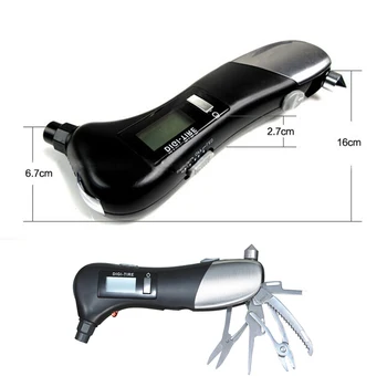 Аварийный фонарь для спасения автомобиля в кемпинге Автоматические измерительные инструменты Светодиодный дисплей Многофункциональный автомобильный цифровой ЖК-манометр давления в шинах