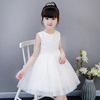 Белые платья для девочек с цветами на свадьбу, элегантное детское праздничное платье для вечеринки по случаю Дня рождения, детский костюм для причастия с пышными рукавами