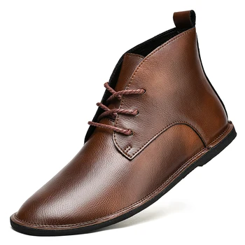 Горячая распродажа 2024 года, мужские модные ботинки, высококачественные модельные ботинки для мужчин, Кожаная винтажная обувь на шнуровке, мужские удобные ботинки на плоской подошве, мужские ботинки на плоской подошве.