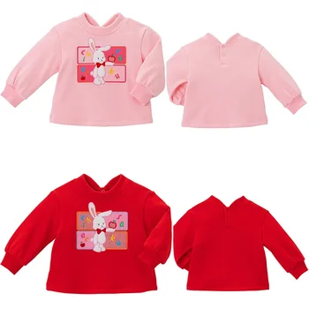 Детская одежда Miki Осень-зима Для девочек Флисовая толстовка с вышивкой Big Rabbit Apple, толстый топ с длинным рукавом от 2 до 7 лет