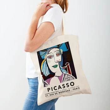 Женские сумки-шопперы Picasso Abstract Lady Color Block с геометрическим рисунком, модная женская сумка-тоут, эко-холщовая сумка для покупок