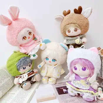 Зимняя одежда для милых кукол, новая зимняя одежда, мультяшные плюшевые шапки с мультяшными животными, миниатюрная кукольная одежда, плюшевая кукла 20 см/ кукла 14 дюймов