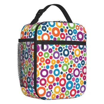 Изготовленные на заказ Красочные круги с абстрактным геометрическим рисунком, Сумка для ланча, Женская Теплая сумка-холодильник, Изолированные ланч-боксы для учащихся школы