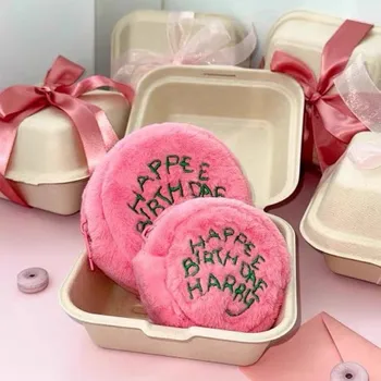 Кавайная розовая плюшевая сумка Ins для праздничного торта для девочек, кошелек для монет, мини-сумка для хранения на молнии, портативная губная помада, наушники, чехол для ключей, подарок