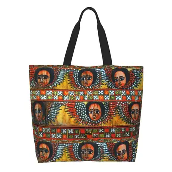 Кавайная Эфиопская сумка Habesha Art для покупок, холщовая сумка для покупок через плечо