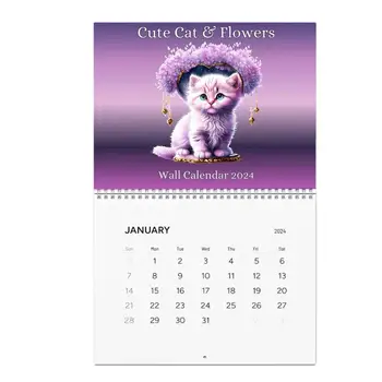 Календарь с кошкой на 2024 год, Настенный календарь с Милым Кошачьим цветком, Календарь с кошкой на 2024 год, Ежемесячный Планировщик, Органайзер С забавными изображениями кошек на месяц, Стена