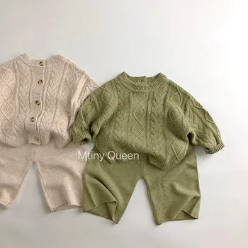 Корейский весенне-осенний детский свитер, вязаный кардиган, шорты в западном стиле, комплект одежды для мальчиков, одежда для девочек, детская одежда