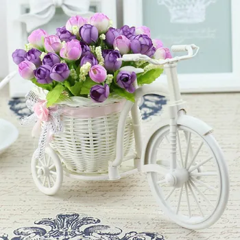Корзина для велосипеда Трехколесный велосипед из ротанга Велосипед Корзина для цветов Ваза Для хранения Сад Украшение Свадебной вечеринки Спальня Искусственные цветы
