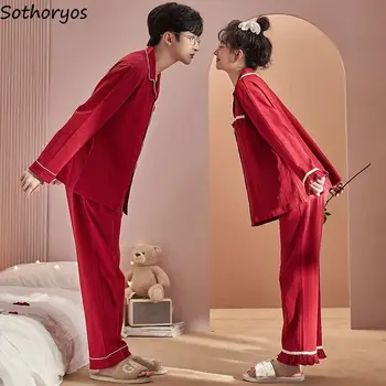 Красные пижамные комплекты, женские однотонные основы китайского стиля, пара удобных универсальных повседневных пижам, Домашняя Милая Привлекательная Популярная новинка