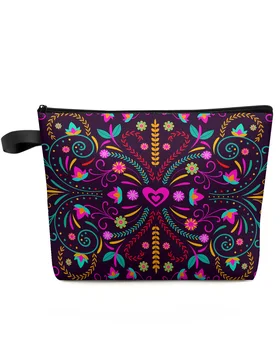 Красочный Мексиканский абстрактный цветок, дорожная косметичка большой емкости, Переносная сумка для хранения макияжа, женский водонепроницаемый пенал