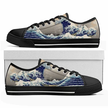 Кроссовки The Great Wave off Kanagawa Printmake с низким берцем Мужские женские подростковые высококачественные парусиновые кроссовки Пара Обуви Обувь на заказ