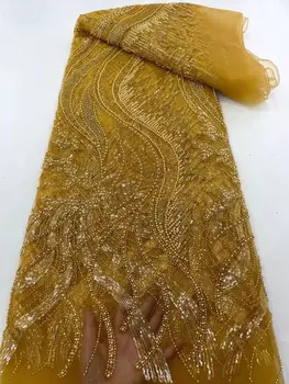 Кружевная ткань из французского тюля с бисером, сетчатая кружевная вышивка S-1306755, вечернее платье для свадебной вечеринки