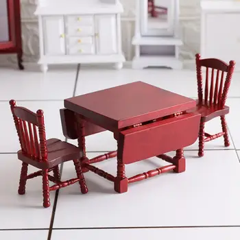Кукольный домик в миниатюре 1:12, 3D Деревянная мебель, Березовый Складной стол, Модель стула, Аксессуары, Декор, Подарочный мебельный гарнитур для детей