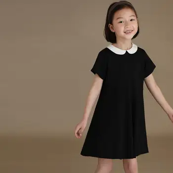 Летнее новое детское платье для девочек из чистого хлопка в японском стиле, детская одежда для кукол, черное платье принцессы с короткими рукавами