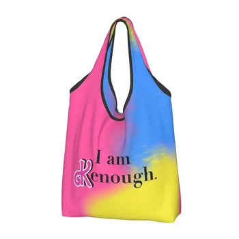 Многоразовые продуктовые сумки I Am Kenough для покупок, складная сумка для тяжелых условий эксплуатации весом 50 фунтов, экологичная, которую можно стирать в машине