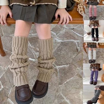 Модные вязаные гетры для маленьких девочек, носки с напуском для платья, зимние носки для малышей, утепленные теплые леггинсы