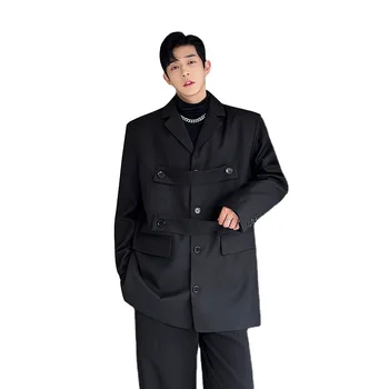 Мужская накладка на плечо со съемным ремнем, Свободный повседневный костюм, пальто, блейзер, мужская Корейская уличная одежда, Винтажный модный костюм, пиджак, блейзеры