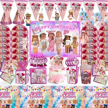 Мультяшная игра тематические принадлежности для вечеринок Розовый набор столовых приборов Бумажная Тарелка Девочка Ребенок день рождения украшение для душа ребенка