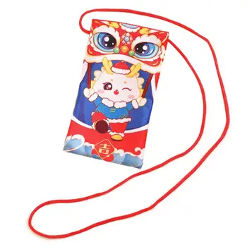 Мультяшный Китайский Дракон Плюшевый кошелек для монет Симпатичная Ткань Красный Пакет Плюшевых игрушек Подарочный кошелек Новогодний Кошелек для монет для детей