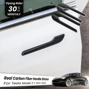 Наклейка на дверную ручку Tesla 2023 Комплект защитных ручек для автомобильной крышки из настоящего углеродного волокна для Tesla Model 3 Y 2023, Автоаксессуары и запчасти